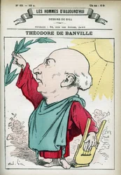 Porträt von Théodore de Banville (1823-1891), einem französischen Dichter und einem der führenden Vertreter der parnassischen Schule. Karikatur von Gill, Paris.