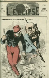 Nationale Schuhe, Otto von Bismarck (1815-1898) tauscht seine Stiefel gegen die Holzschuhe der Mosel. Titelblatt in „L