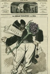Die schöne Veilchen, eine Illustration eines Bonapartisten-Anhängers, mit der Zeitung „L
