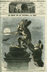 Rouhers Traum, Eugène Rouher (1814-1884), Politiker, Minister Napoleons III. und Führer der bonapartistischen Partei, träumt von einer Rückkehr Napoleons III. Titelblatt in „L