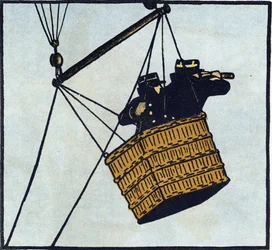 Erster Weltkrieg 1914-1918: Beobachter der französischen Armee in einem Fesselballon. Gravur in 