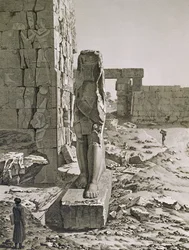 Ansicht des Kolosses am Eingang zu den Hypostylhallen des Palastes von Karnak, Theben, Tafel 20 aus Band III von 