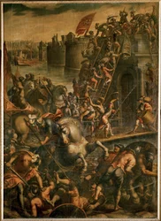 Der Doge von Venedig Enrico Dandolo und seine Kreuzfahrer stürmen 1202 die Stadt Zara