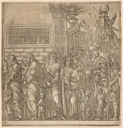 Der Triumph von Julius Caesar: Prozession von Männern, Frauen und Kindern