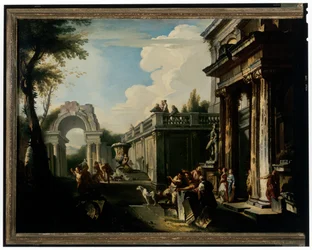 Architektonische Capriccio mit Brunnen