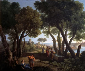 Landschaft mit Frauen an einem Brunnen