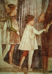 Ankunft von Kardinal Francesco Gonzaga, begrüßt von seinem Vater Marchese Ludovico Gonzaga III und seinen Brüdern, Detail der Gonzaga-Kinder (Detail)