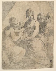 Die Jungfrau und das Kind, begleitet von Heiligen, ca. 1540-50