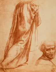 Studie von Draperie und männlichem Porträt; Zeichnung von Andrea del Sarto. Gabinetto dei Disegni e delle Stampe, Uffizien, Florenz