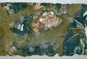 Der Triumph des Todes, Detail der Verdammten in der Höllengrube, 1348, Fresko