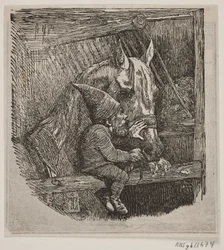 Der Kobold in Tirup füttert die weiße Stute