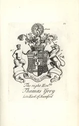 Wappen und Wappenschild des ehrenwerten Thomas Grey, 2. Earl of Stamford