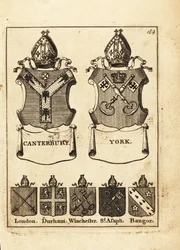 Wappen der Bischöfe von Canterbury, York, London, Durham, Winchester, St