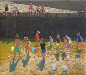 Krabbenfischen im Hafen, Bude, Cornwall, 2018
