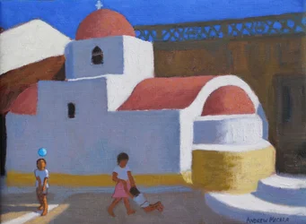 Spielen bei der Kirche, Karpathos, Griechische Inseln