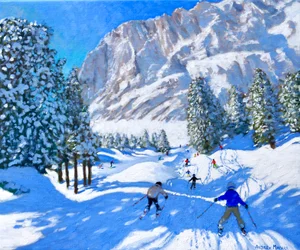 Skifahren in Richtung Dolomiten, Val Gardena, Italien