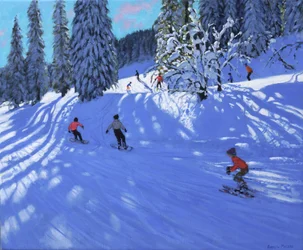 Snowboarder und Skifahrer, Morzine, Frankreich, 2022