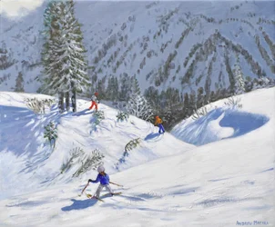 Drei Skifahrer, Kitzbühel, Österreich, 2024