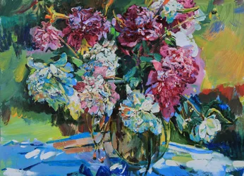 Lebhaftes Pfingstrosenbouquet