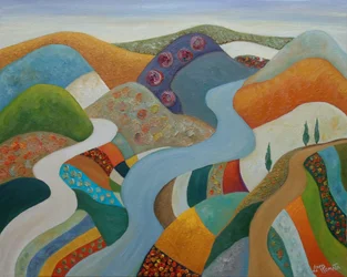 Bunte hügelige Landschaft