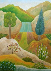 Ruhiger Wasserfall am Hang