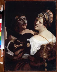 Schauspieler singen. Gemälde von Angelo Carlo Velli (Mitte des 18. Jahrhunderts). Öl auf Leinwand, 64,3 x 48 cm. Italienische Kunst des 18. Jahrhunderts. Staatliches Kunstmuseum, Jekaterinburg, Russland.