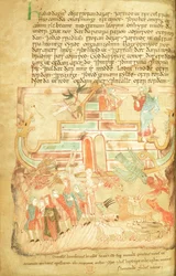 Noah und seine Familie verlassen die Arche, aus dem Aelfric Pentateuch, aus St. Augustinus, Canterbury