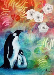 Pinguinfamilie in Blüte