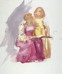 Sitzende Frau und ein junges Mädchen, ca. 1864-1930