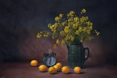 Zitronen und Blumen Stillleben