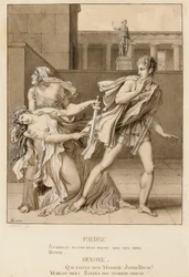 Phaedra, nachdem sie ihre Leidenschaft erklärt hat, versucht sich mit dem Schwert des Hippolytus zu töten