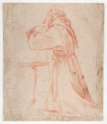 Studien für eine Figur des knienden Heiligen Franziskus im Profil (verso), 1583–85