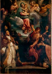 Madonna in Herrlichkeit mit dem Kind und sechs Heiligen