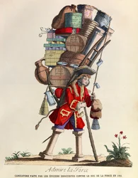 Karikatur der Apotheker von Paris gegen den Herzog von La Force im Jahr 1721 (Regierungszeit von König Ludwig XV.)