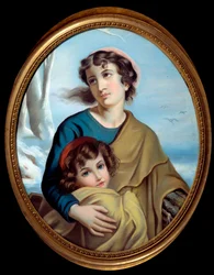 Allegorie des Winters Eine Mutter schützt ihr Kind, um es zu wärmen. Anonymes Gemälde. 18. Jahrhundert. Rouen, Museum der Schönen Künste