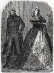 Charles François du Périer dit Dumouriez (1739-1823), französischer General mit Königin Marie Antoinette (1755-1793). Gravur von 1866 in „Histoire de la Révolution française“ von Adolphe Thiers. Private Sammlung.