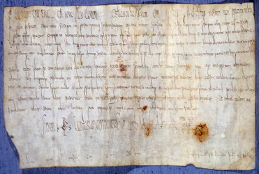 Urkunde König Karls des Großen (Karl I., Karl der Große oder Carolus Magnus) (742-814), die die Abtei Saint-Germain-des-Prés am 27.03.779 von Steuern befreit. Paris, Nationalarchiv