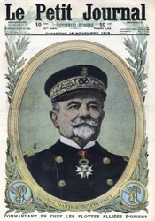 Erster Weltkrieg 1914-1918. Porträt von Admiral Dartige du Fournet, Oberbefehlshaber der alliierten Flotten des Orients. In „Le Petite Journal“, am 19.11.1916. Private Sammlung