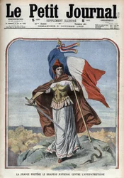 Frankreich (Marianne) schützt die Nationalflagge vor Antipatriotismus - „Le Petit Journal“ vom Oktober 1909