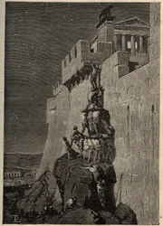 Gallier versuchen, das Kapitol zu erobern (390 v. Chr.) - Gänse retten das römische Kapitol vor gallischen Eindringlingen - Gravur 1890