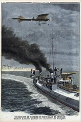 Hubert Latham (1883-1912), französischer Flieger, verlässt Sangatte in einem Monoplan 