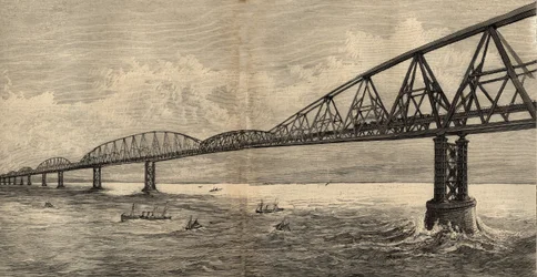 Internationales Brückenprojekt über den Ärmelkanal zwischen Calais und Folkestone - 1890 - Stich 1890