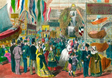 Internationale Schifffahrtsausstellung in Paris. Stich aus dem 19. Jahrhundert.