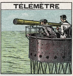 Lichtreflexion: das Telemeter, verwendet zur Navigation. Anonyme Illustration von 1925. Private Sammlung.