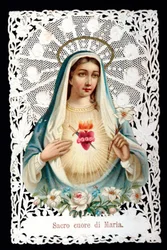 Mater dolorosa Heiliges Herz. Andachtsbild. Chromolithographie mit Ausschnitt und Zähnung. Anfang des 20. Jahrhunderts