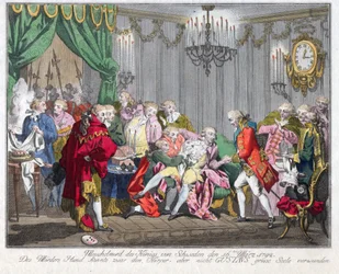 Tod Gustavs III. von Schweden (1746-1792) - Die Ermordung König Gustavs III. am 16. März 1792 - Anonym - 1792 - 33,5 x 46,3 - Privatsammlung