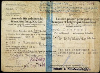 Pass der Zweiten Weltkrieg, „Pass“ für französische und belgische Geschäftsführer, die arbeiten, 25.09.1944.