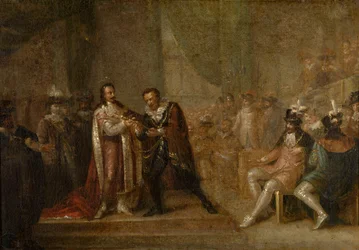 Peter Paul Rubens nimmt ein Schwert von Karl I. von England entgegen