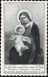 Andachtsbild: Jesus als Kind in den Armen seiner Mutter Maria (Stich)