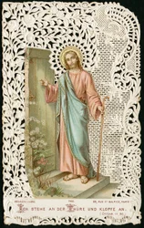 Andachtsbild: Jesus klopft an die Tür (Chromolithographie)